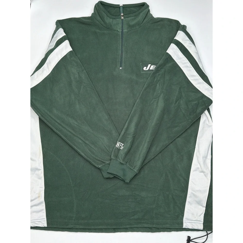 NFL New York Jets Fleece Quarter Zip Pullover Men's 2XL Green‎ White